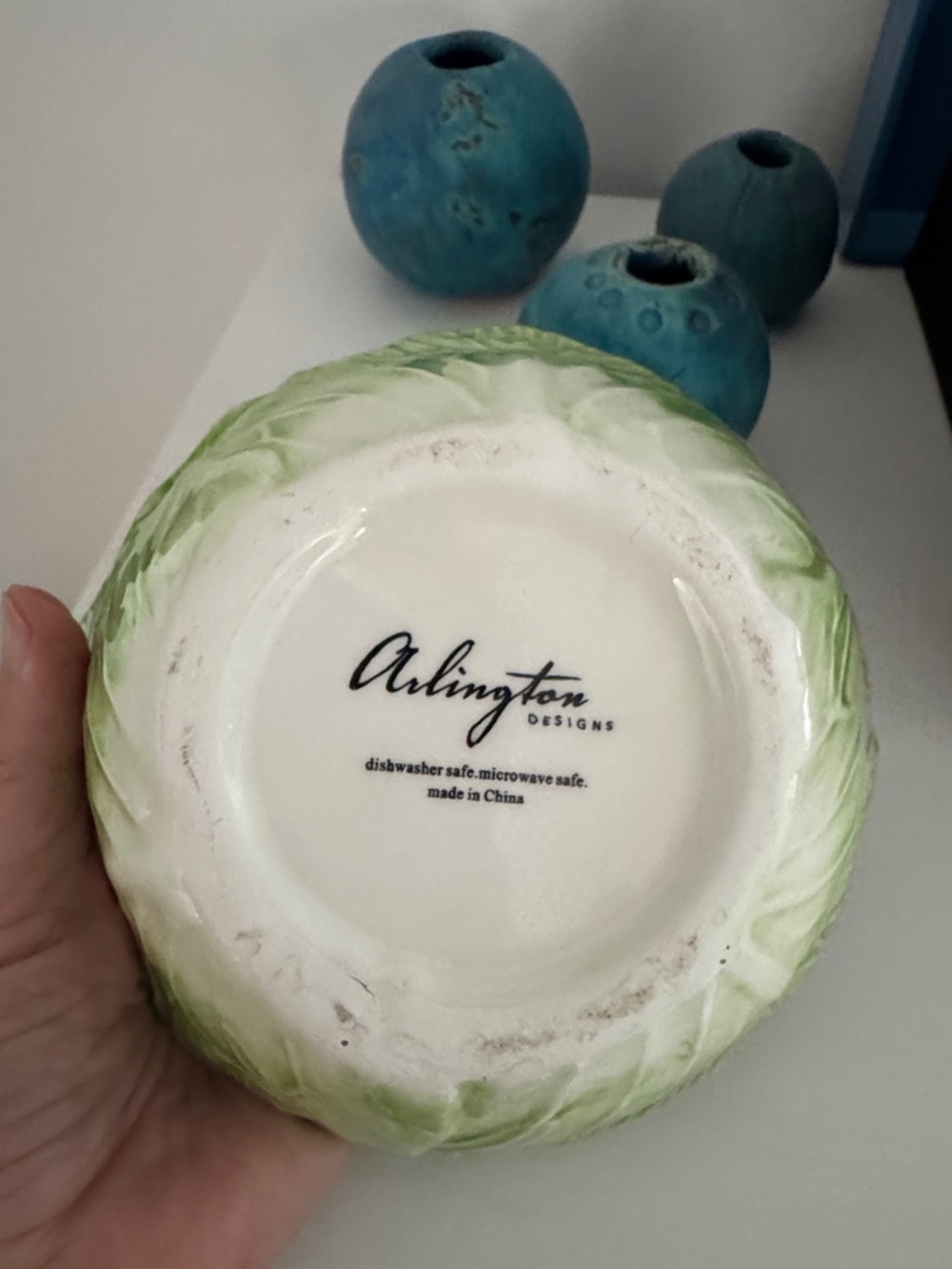 Green Cabbage Ceramic Bowl with Rabbit Accent Spring Decor NWT - Picture 6 of 6